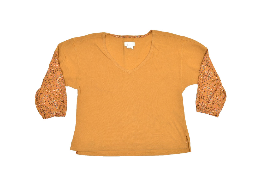 Anthropologie V-Neck Top Regular Size M Long Sleeve Orange